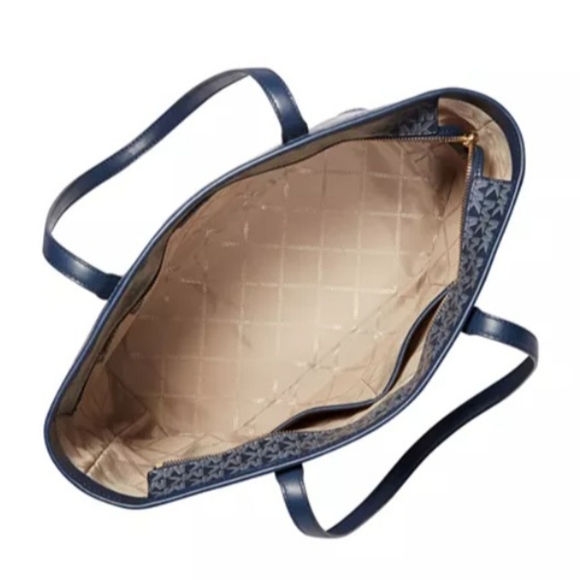 NWT Michael Kors Carter Large Top Zip Tote Bag Purse in Navy MK Logo Print - Picture 3 of 14
